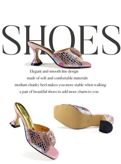 Fashion Newest Arrival Orange Color Square Toe Women Sandals Shoes Matching Bag Set for Ladies Wedding Party Pump