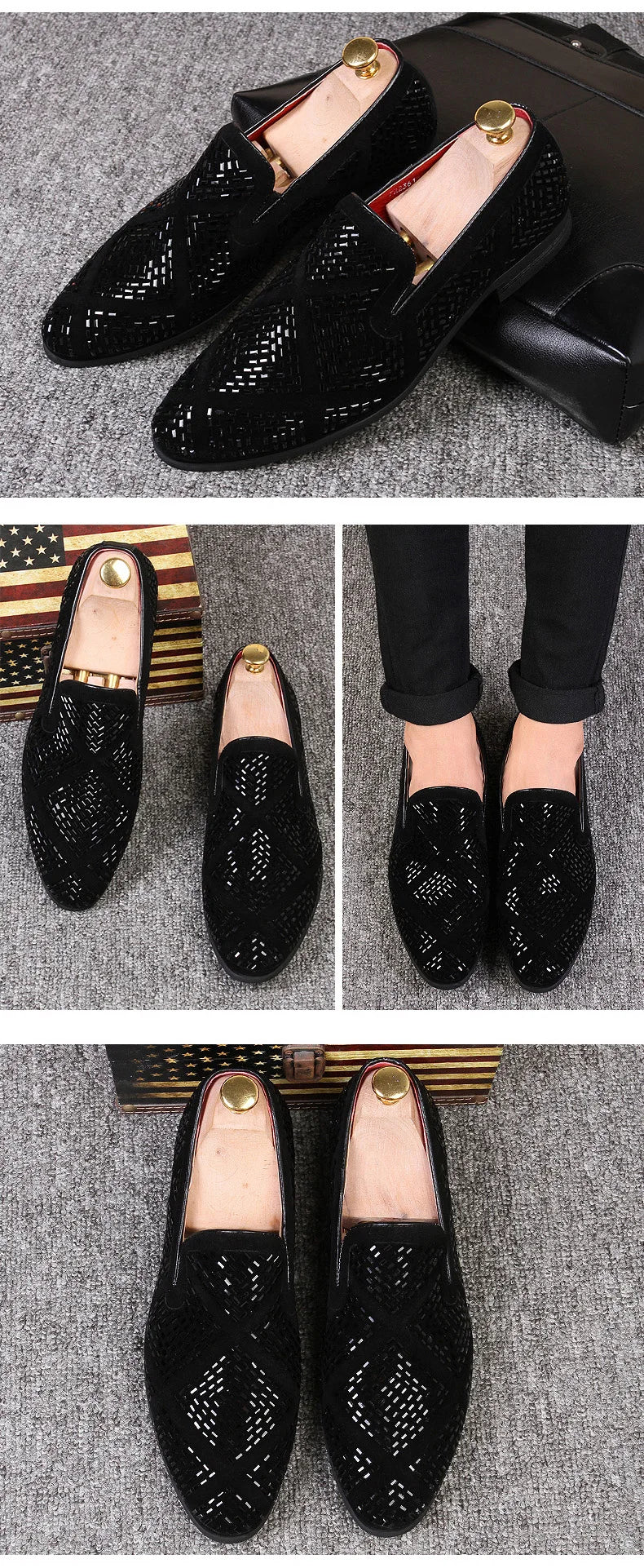 Novos mocassins europeus de indústria pesada versão coreana, mocassins masculinos jovens de cano baixo cravejados de diamantes, sapatos de couro pontudos respiráveis