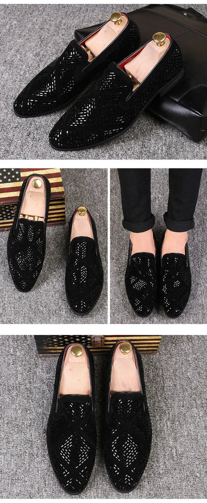 Novos mocassins europeus de indústria pesada versão coreana, mocassins masculinos jovens de cano baixo cravejados de diamantes, sapatos de couro pontudos respiráveis