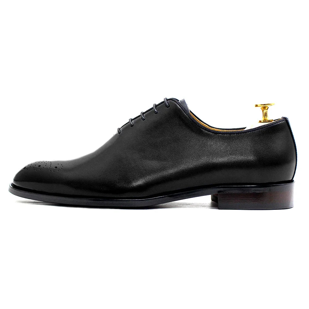 Genuine Leather Mens Formal Shoes Handmade Classic Whole Cut Oxfords Business Lace-up Plain Toe Wedding Dress Shoes for Men