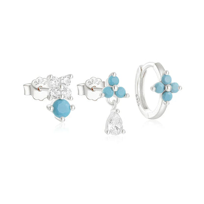 CANNER Set Double Layer Smooth Classic Hoop Earrings For Women 925 Sterling Silver Ins Flower Color Zircon Earrings Fine Jewelry