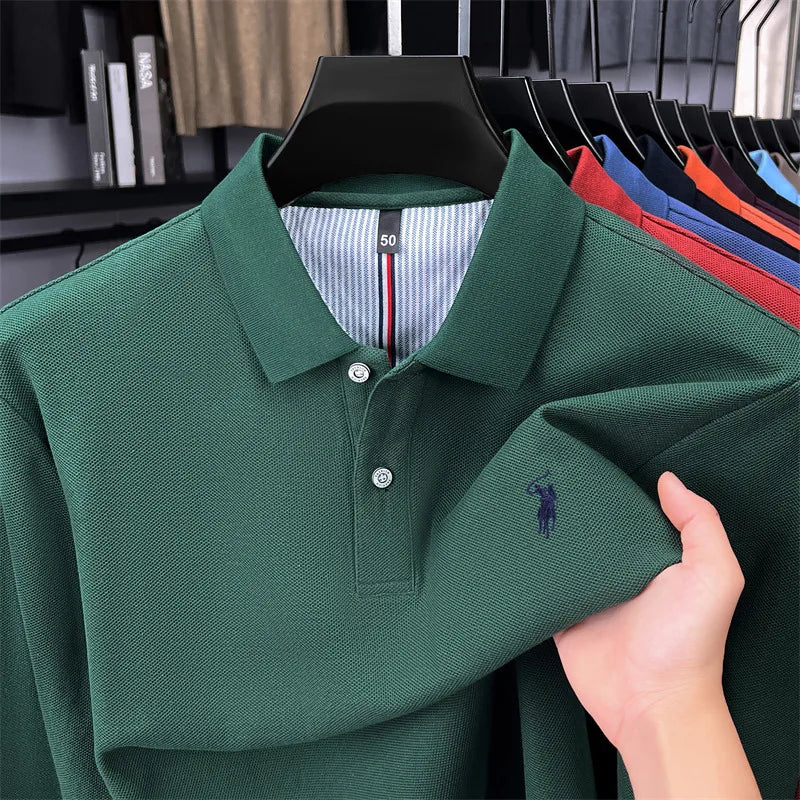 High end brand 100% cotton long sleeve polo shirt fashion luxury pony embroidery business casual comfort new Paul men's T-shirt