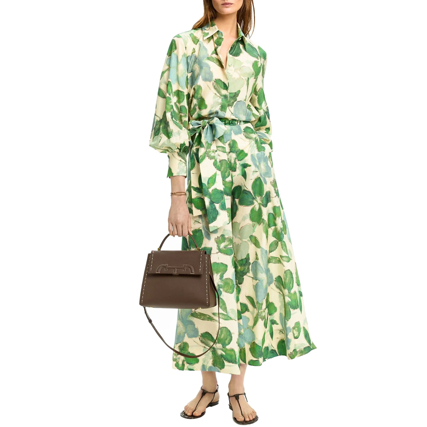 Dresses Women's New Belted Chiffon Print V-neck Chic Slim Long Dress Fashion Elegant Holiday Street Women's Dress