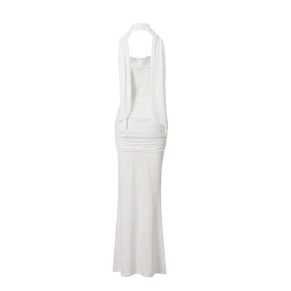 Women's Evening Dress Luxury Elegant Velvet White Long One-piece Dress Gown Sequins Birthday Cocktail Party Dresses