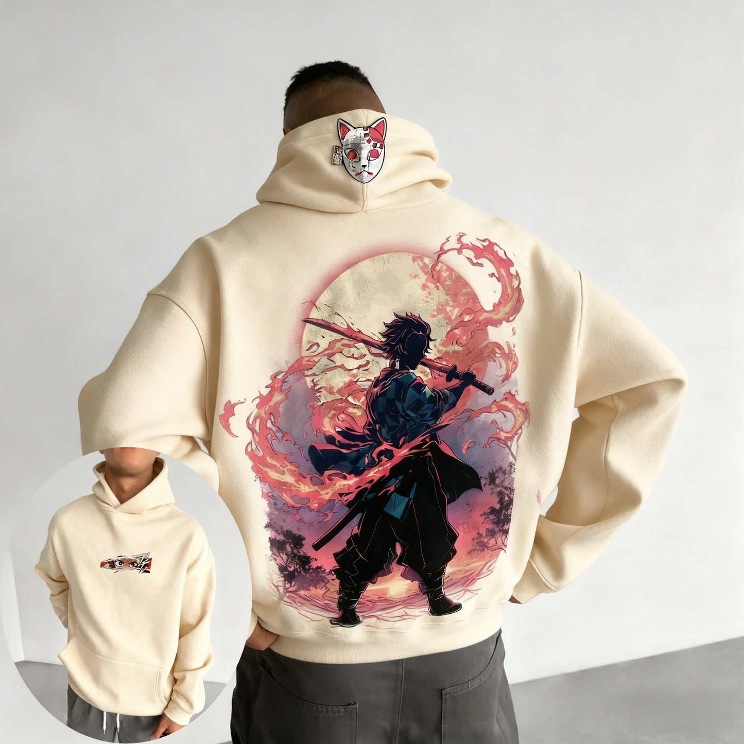Demon Slayer Men's Hoodie Sweatshirt Kamado Tanjirou Anime Spring Autumn and Winter Boy Warm Long-sleeved Parent-child Outfit