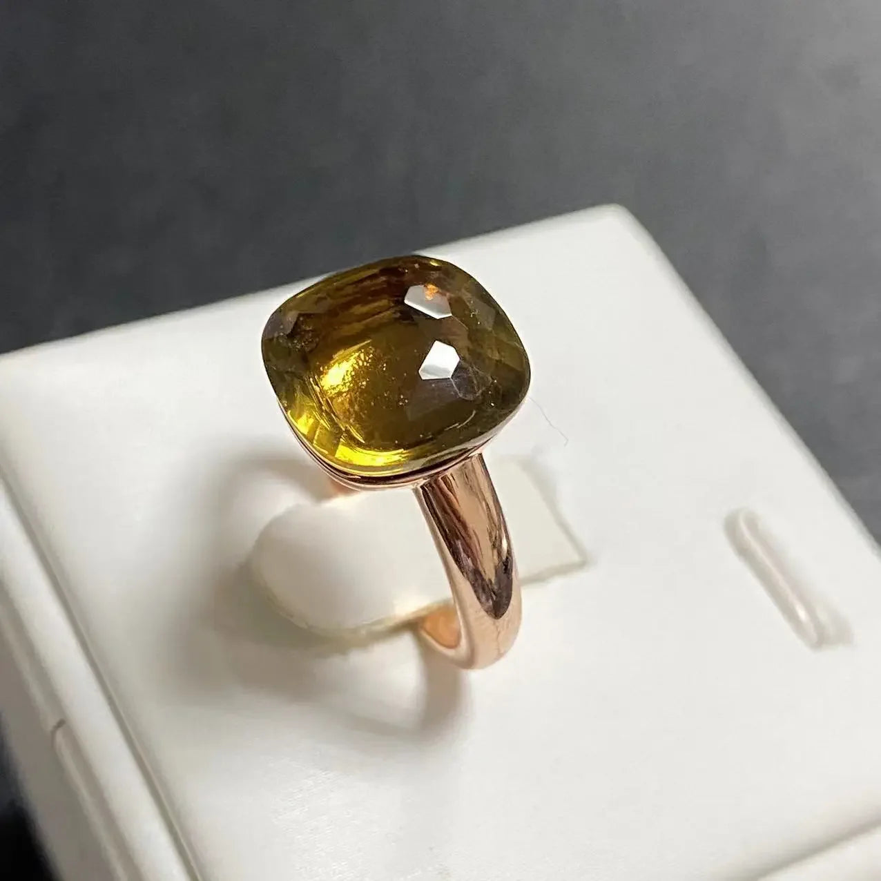 Trendy 12.6mm Flat Rose Gold Ring 35 Candy Colors Green Amethyst Turquoise Crystal Jewelry Gift for Women