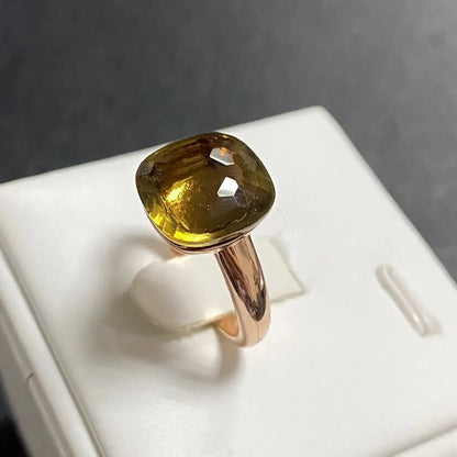 Trendy 12.6mm Flat Rose Gold Ring 35 Candy Colors Green Amethyst Turquoise Crystal Jewelry Gift for Women