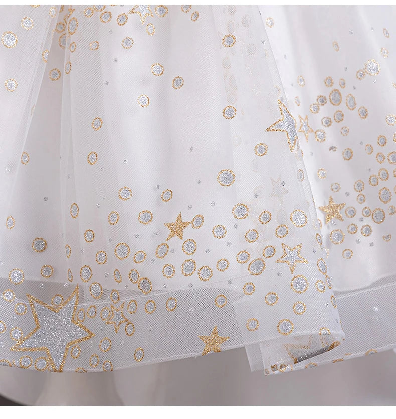 Girl Tail Wedding Bridesmaid Dress Children's Elegant Banquet Dress Children's Round Neck Sleeveless Dress Girl