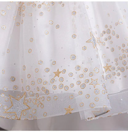 Girl Tail Wedding Bridesmaid Dress Children's Elegant Banquet Dress Children's Round Neck Sleeveless Dress Girl
