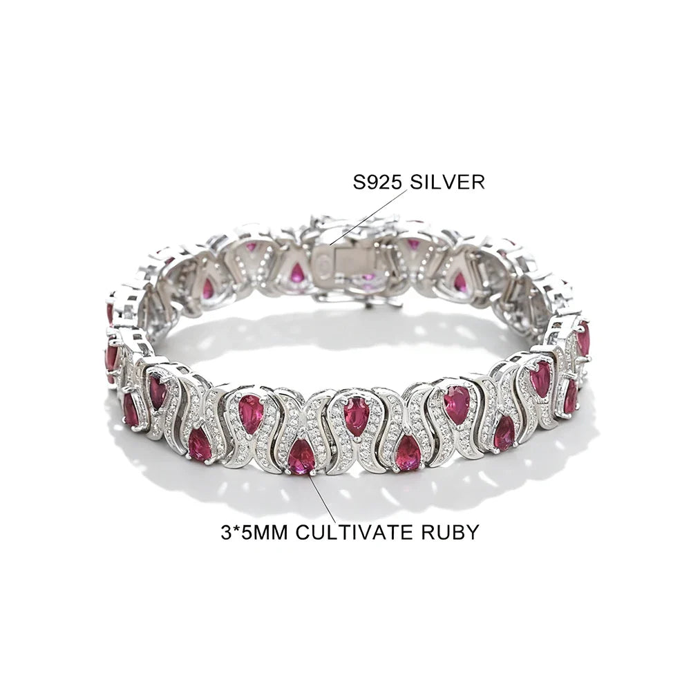 3*5mm Cultivated Emerald/Ruby Gem Bracelet for Women S925 Silver Tulip Design Bangle Party Sparkling Luxury Jewelry Gifts