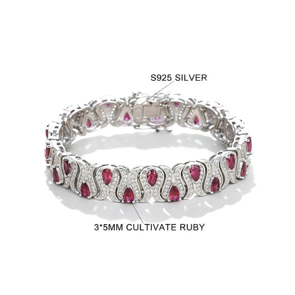 3*5mm Cultivated Emerald/Ruby Gem Bracelet for Women S925 Silver Tulip Design Bangle Party Sparkling Luxury Jewelry Gifts