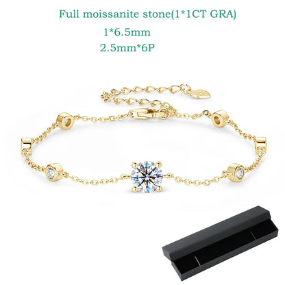 7 Stones 100% Real Moissanite Bracelets for Women D Color Four-claw S925 Sterling Silver Luxury Chain Lab Diamond Jewelry