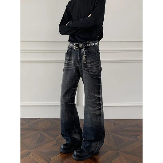 Cleanfit cat whisker gradient jeans for men, autumn niche design pants, American retro straight leg micro flared pants