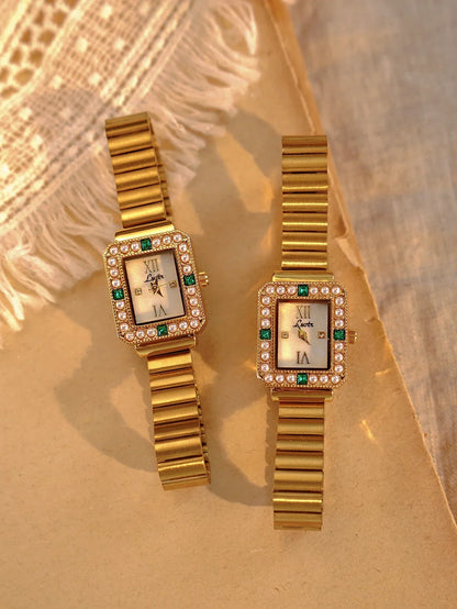 1 Piece of French Fashionable and Elegant Women's Quartz Watch with Mini Pearl Inlay, Palace Retro Bohemian Style, 30m Waterproof Women's Quartz Watch, Stainless Steel Strap, Comfortable and Durable, Suitable for Daily Wear,