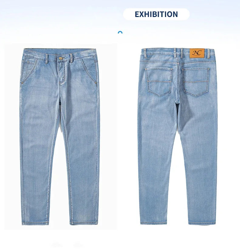 2026 New in Lyocell Fabric Summer Ultra-thin Men's Jeans Soft Drape Loose Straight Casual Denim Pants Street Wide Leg Trousers