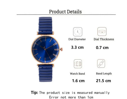 Luxury Treasure Blue Simple Crystal Ladies Quartz Watch Casual Stainless Steel Stretch Strap Fashion Women Dress Clock Watches
