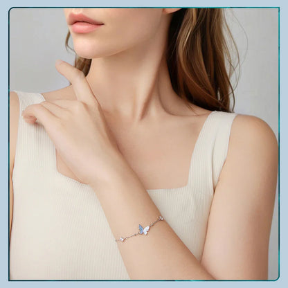 925 Sterling Silver Butterfly Charm Bracelet Lightweight CZ Beads Link Chain for Women Teens Gift Natural Wrist Decor