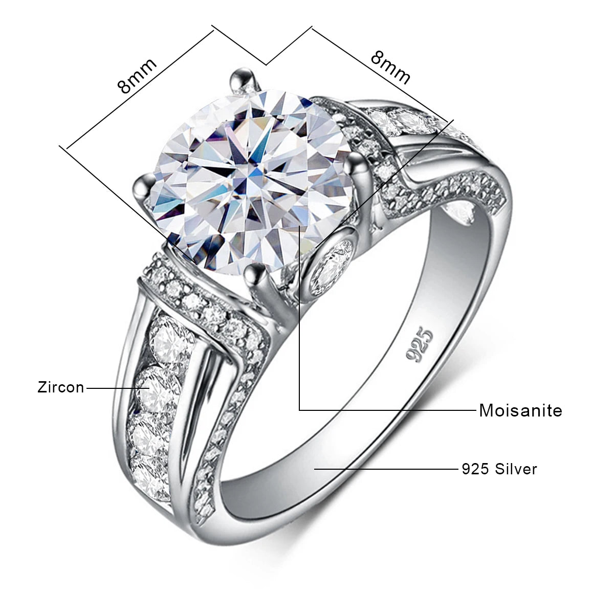Luxury 2 Carats Moissanite Rings For Women Pure 925 Sterling Silver Wedding Band Female Jewelry Accessories GRA Certified