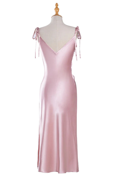 Vintage Satin Silk Bridesmaids Dresses Sleeveless Cowl Neck Side Slit Slim Fit Midi Bridal Wedding Party Gowns Spaghetti Straps
