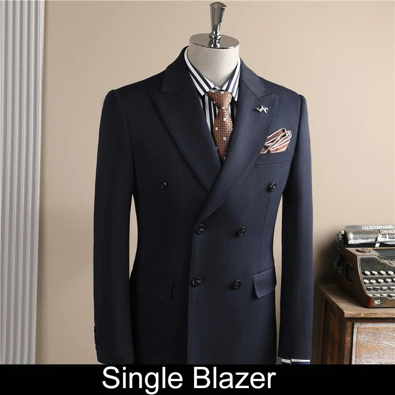 Man Outfit Turn Down Collar Long Sleeve Blazer Men Turn Down Collar Vest Straight-leg Pant Male Striped Slim 3-piece Suit Set