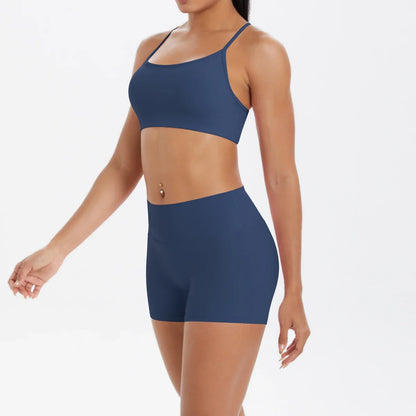 2PCS Yoga Clothes  Halter Yoga Top Set Fitness Gym Suit Crossover Back Sports Underwear Workout Gym Shorts Fitness High Waist