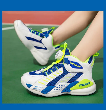 New Children Basketball Shoes Swivel Button Boys Fashion Sneakers Girls School Sport Shoes Kids Casual Trainers Outdoor Shoes