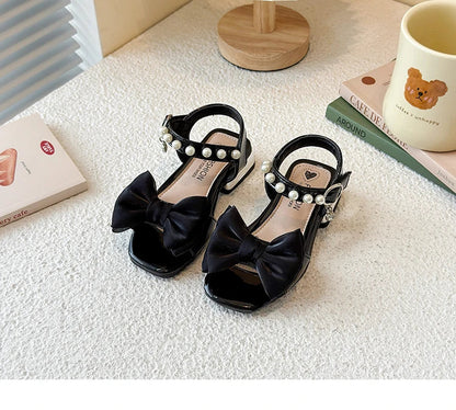 Girls Sandals Sweet Elegant Kids Dress Shoes Dance Wedding Non-slip 2025 Summer New Girls Princess Sandals Big Bows Ins Trendy