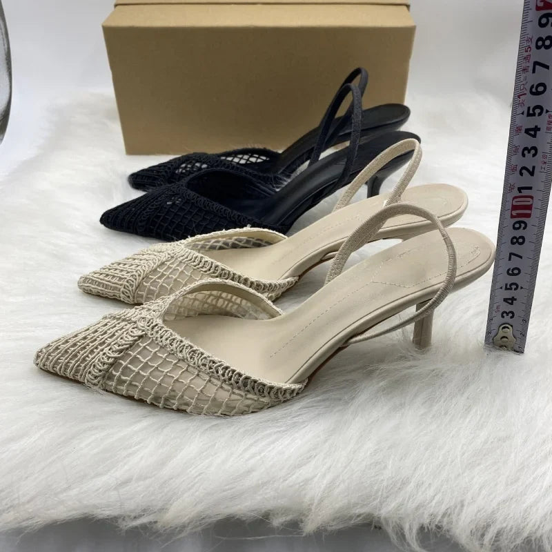 Mesh Woven Heeled Sandals Women Sexy Pointed Toe Back Strap Thin High Heels Comfortable Elegant Designer Shoes for Women Pumps