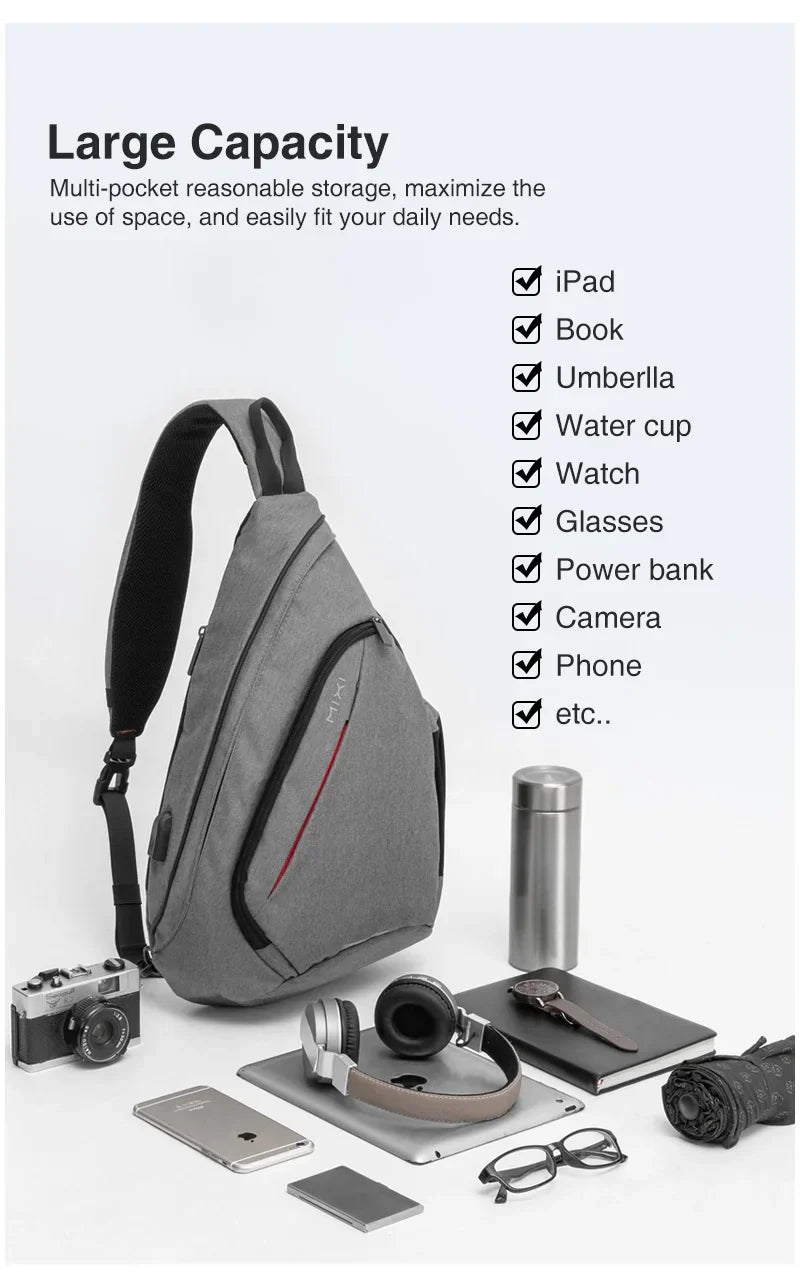Men One Shoulder Backpack Women Sling Bag Crossbody USB Boys Cycling Sports Travel Versatile Fashion Bag Student School