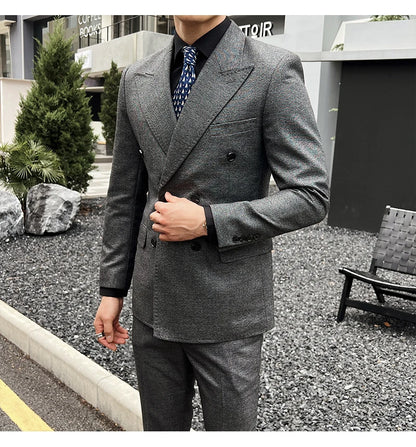 Men Vintage Luxury Double Breasted Slim Fit Lapel Evening Gown ltalian Style Fashion High-end Groom Wedding Party Tuxedo 2 Piece