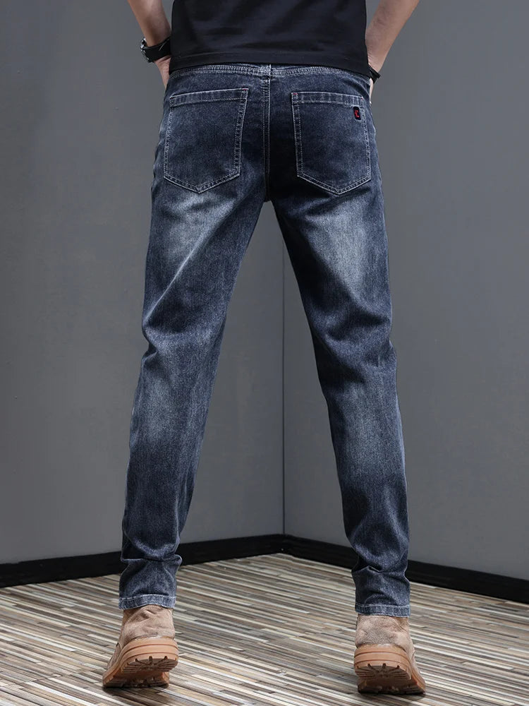 Men's New Stylish Embroidered Back Pocket Slim Fit Stretchy Jeans European Style Versatile Long Trousers