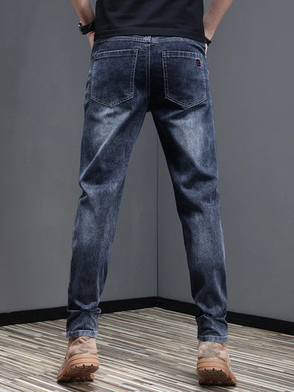 Men's New Stylish Embroidered Back Pocket Slim Fit Stretchy Jeans European Style Versatile Long Trousers