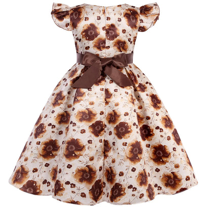 2026 summer new dress Europe and the United States small fly sleeve printed dress little girl host high-end performance clothing