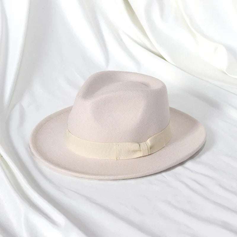 2022 New Fashion Men Fedoras Hat Women's Jazz Hat with Bow Tie Elegant Spring Black Woolen Blend Cap Outdoor Casual Felt Hat