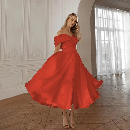 Off Shoulder Midi Wedding Dresses A-Line Ankle Length Ivory Bridal Shower Party Gowns Customized свадебное платье
