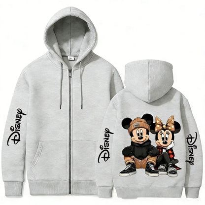 Unisex 2026 Spring Autumn Y2K Mickey Minnie Graphic Print Zip Up Hoodie Cotton Casual Streetwear Jacket Women Men Tops