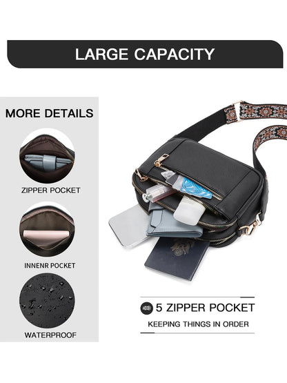 Ladies' Small Square Bag Two-tone Leather Crossbody Bag Large-capacity PU Crossbody Wallet Multi-functional Small Square Bag