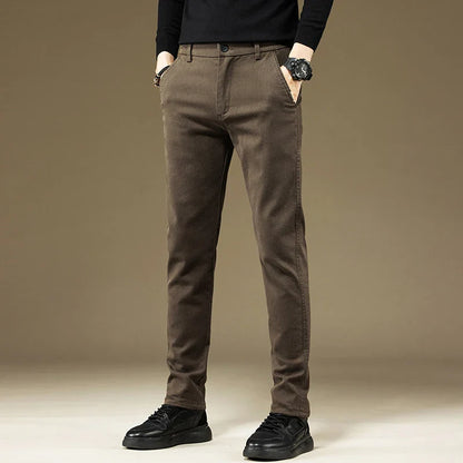 2024 Spring New Business Casual Pants Men Thick Slim Elastic Waist Trousers Classic Brown Black Grey High Quality Male Clothes