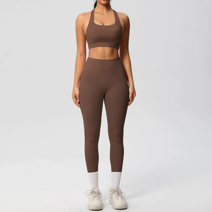 Women 2pcs Patchwork Sport Yoga Suit Training Sleeveless Sport Gym Tops  Tummy Control Slimming Booty Leggings Yoga Suit Sports