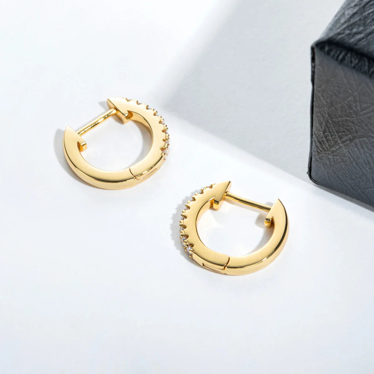 1.5mm D Color Moissanite Huggie Hoop Earrings With Certificate Yellow Gold Plated Huggie Earring For Women Gifts