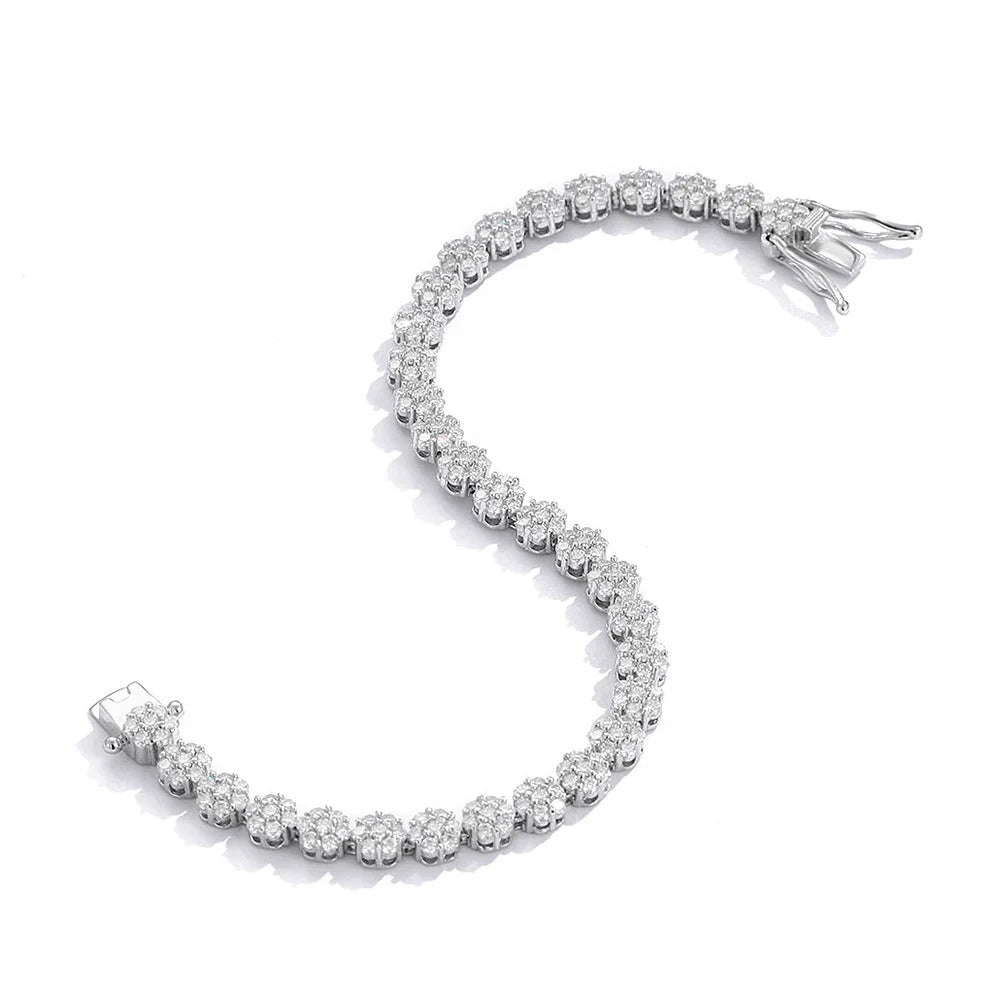 Flower Full Moissanite Tennis Bracelets 925 Sterling Silver D Color Lab Diamond for Women Hand Chain Gift Fine Jewelry GRA