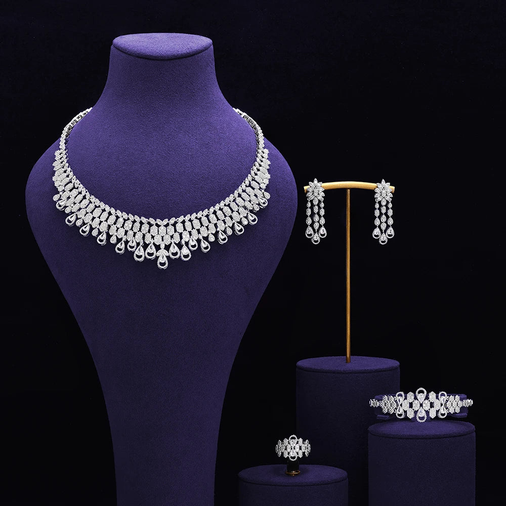 Bridal Zirconia Full Jewelry Set for Ladies Party Luxury Dubai Nigeria CZ Crystal Wedding Necklace Set