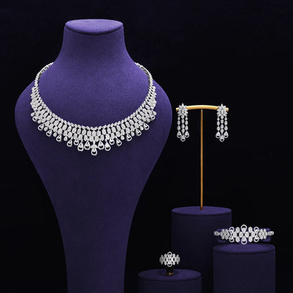 Bridal Zirconia Full Jewelry Set for Ladies Party Luxury Dubai Nigeria CZ Crystal Wedding Necklace Set