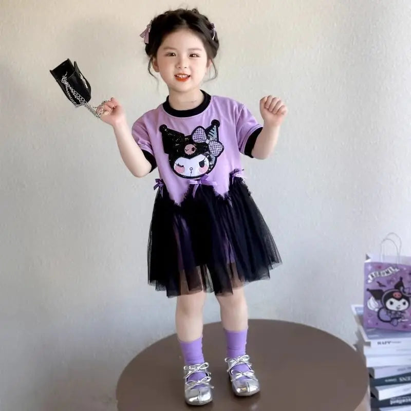Princess Style Short Sleeve Dress for Girls Baby Mesh Skirt Summer New Arrival Children's Clothing Casual Daily Skirt