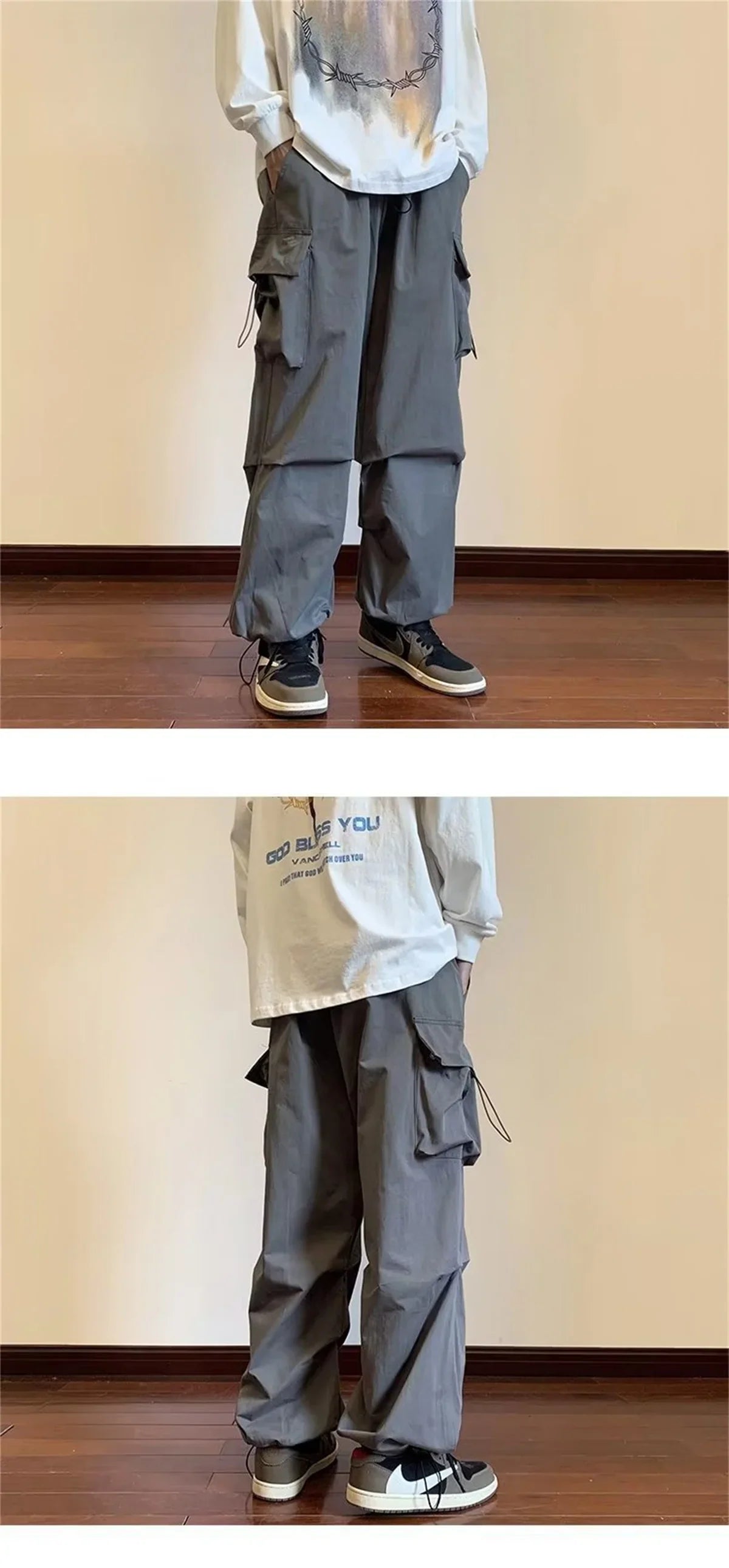 Streetwear 2025 New Spring Harem Multicolored Casual Pants Men Elastic Waist Solid Color Cargo Pants Multi Pocket Baggy Pants