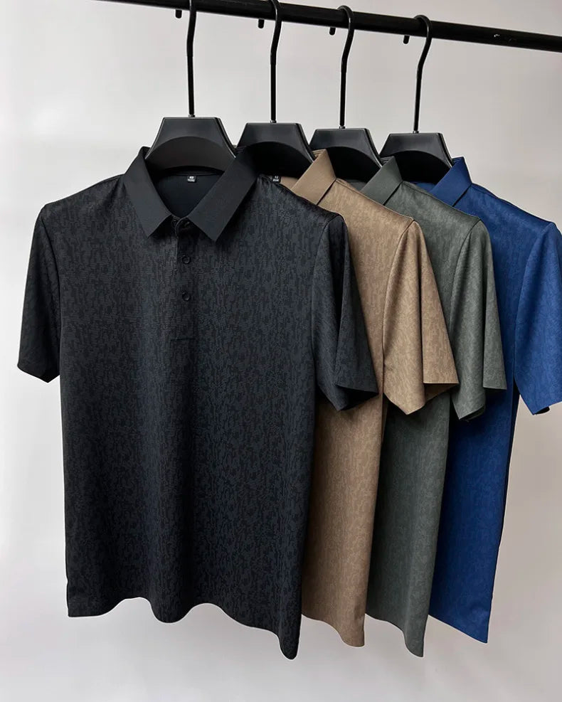 High end jacquard design short sleeve T-shirt men new summer ice silk breathable and cool lapel top fashionable brand POLO shirt