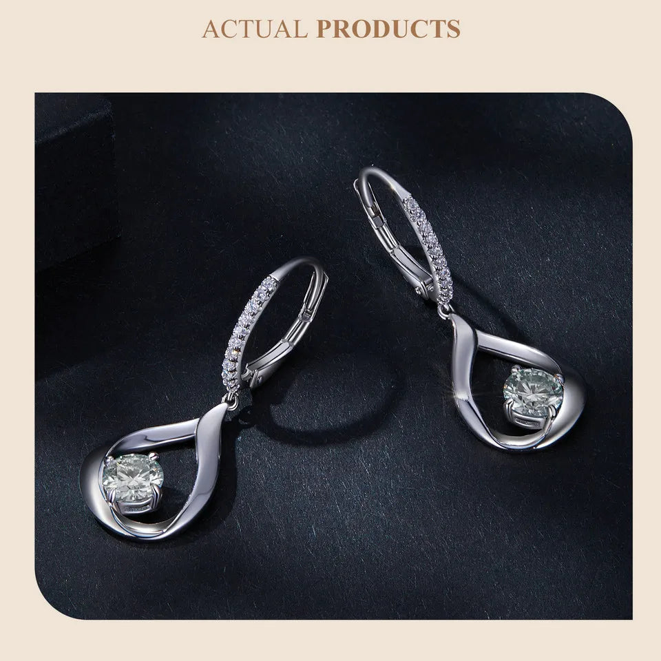 1 CTTW Moissanite Waterdrop Ear Buckles 925 Sterling Silver Hoop Earrings for Women Fine Jewelry Gift