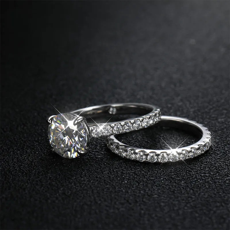 D VVS1 Moissanite Rings for women Sparkling Diamond Bridal Sets with GRA s925 Sterling Sliver Plated 18k Eternity Band