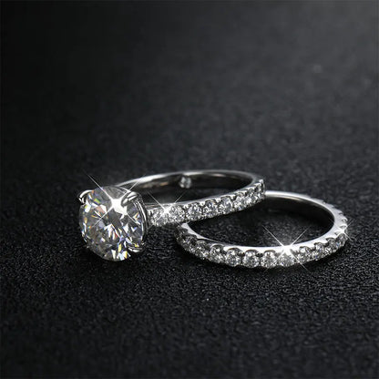 D VVS1 Moissanite Rings for women Sparkling Diamond Bridal Sets with GRA s925 Sterling Sliver Plated 18k Eternity Band