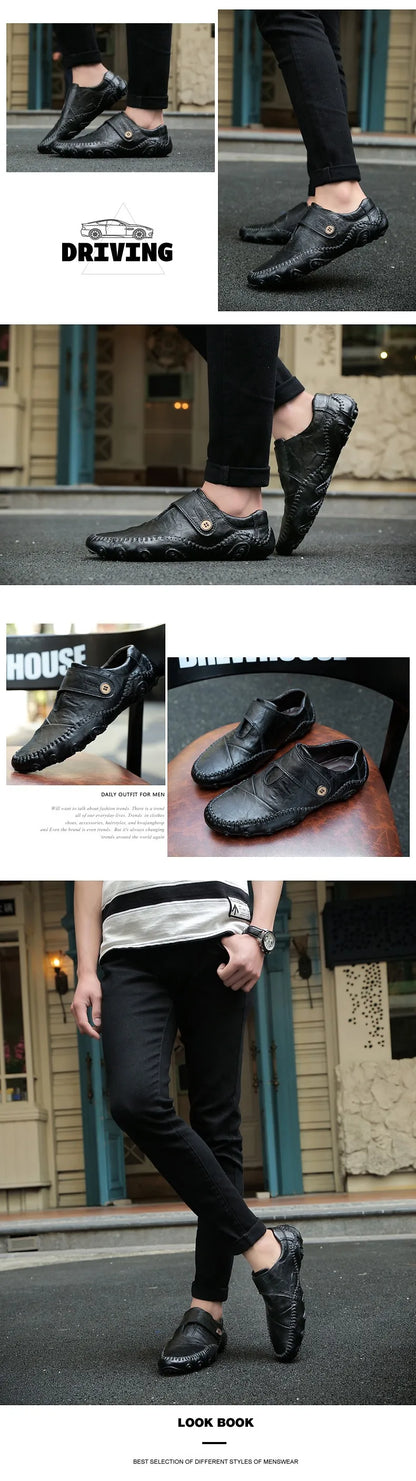 New Spring Men's handmade leather shoes, genuine leather casual shoes, breathable leather shoes, large size, walking 38-48